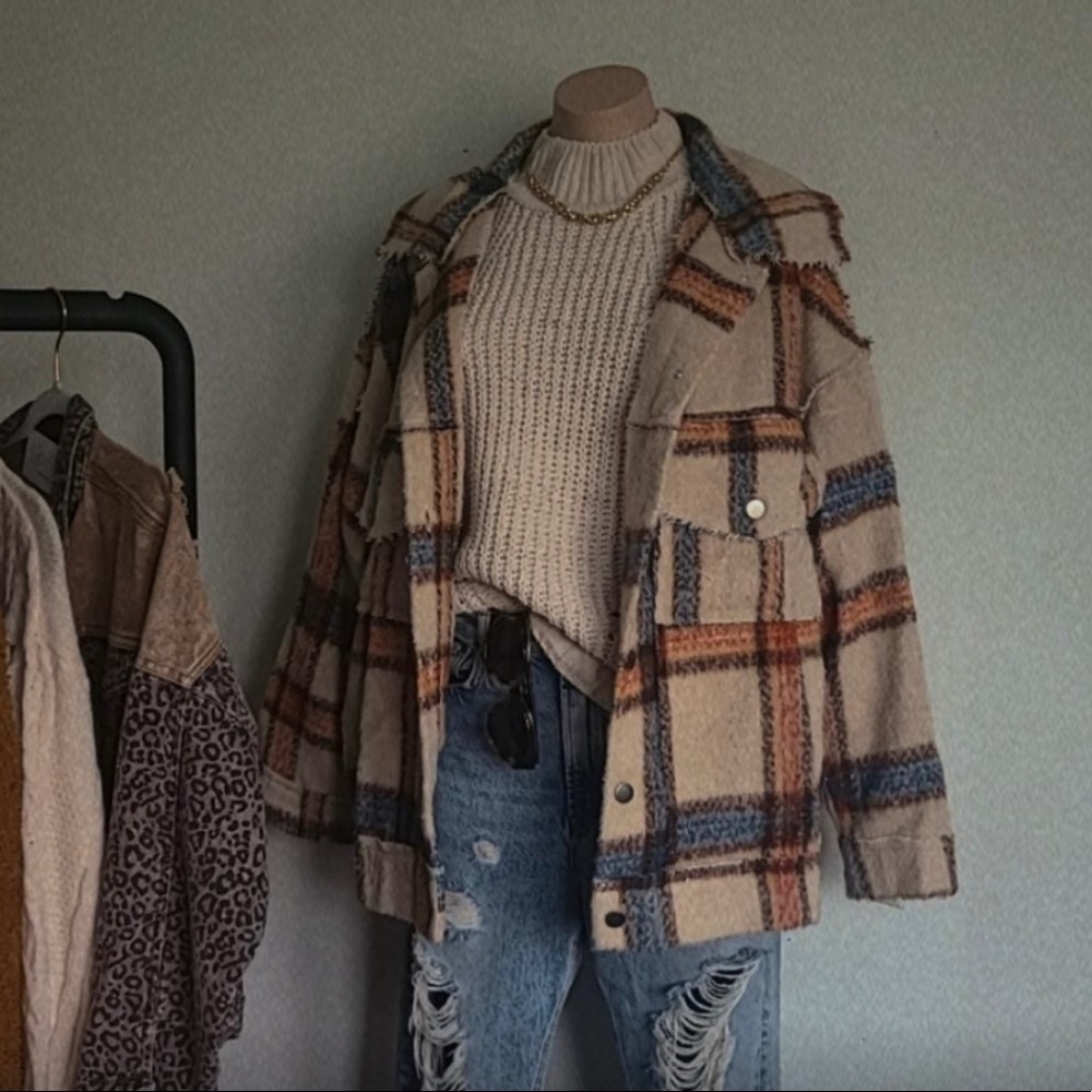 Pumpkin Patch Collection Beige Plaid Shacket - image 1